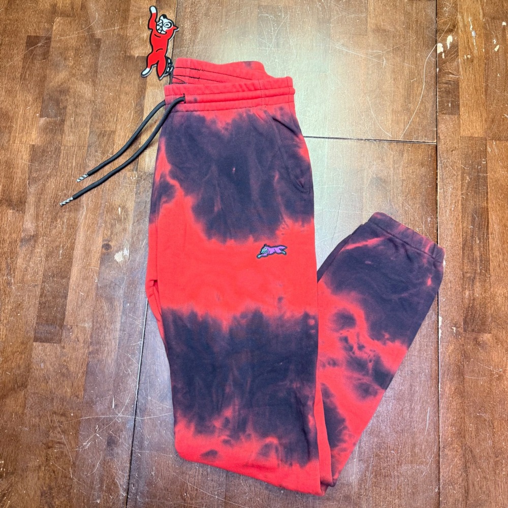 New IceCream Faded Sweatpants Mens Small Red Black Tie Dye Running Dog 421-1106